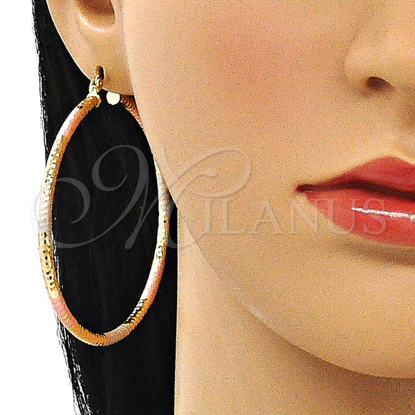 Gold Filled Hoop Earrings — Large Hoop Diamond Cutting Tricolor 02. — alternate product view — SKU 143824 | Oro Laminado aretes de aro — Large Hoop Diamond Cutting Tricolor 02. — SKU 143824