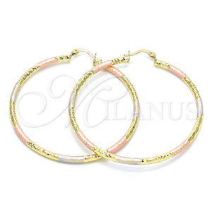 Gold Filled Hoop Earrings — Large Hoop Diamond Cutting Tricolor 02. — main product view — SKU 143824 | Oro Laminado aretes de aro — Large Hoop Diamond Cutting Tricolor 02. — SKU 143824