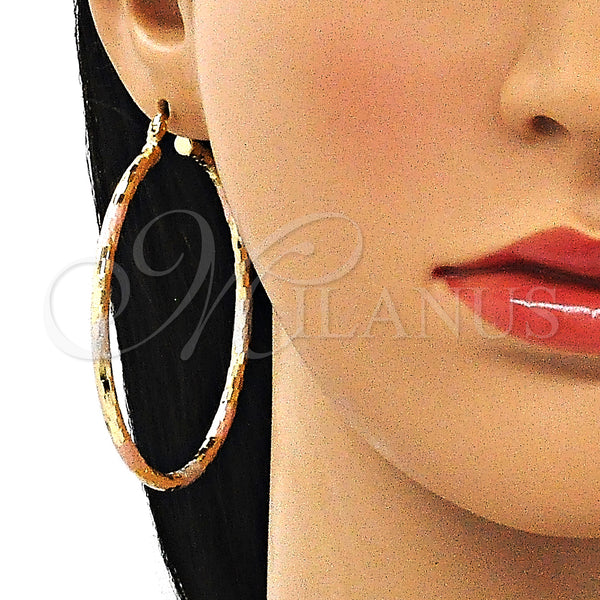 Gold Filled Hoop Earrings — Large Hoop Diamond Cutting Tricolor 02. — alternate product view — SKU 143825 | Oro Laminado aretes de aro — Large Hoop Diamond Cutting Tricolor 02. — SKU 143825