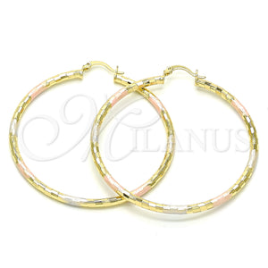 Gold Filled Hoop Earrings — Large Hoop Diamond Cutting Tricolor 02. — main product view — SKU 143825 | Oro Laminado aretes de aro — Large Hoop Diamond Cutting Tricolor 02. — SKU 143825