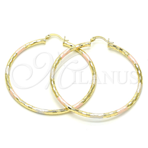 Oro Laminado Large Hoop, Gold Filled Style Diamond Cutting Finish, Tricolor, 02.213.0156.1.60