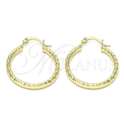 Oro Laminado Medium Hoop, Gold Filled Style Hollow Design, Diamond Cutting Finish, Golden Finish, 02.213.0246.1.30