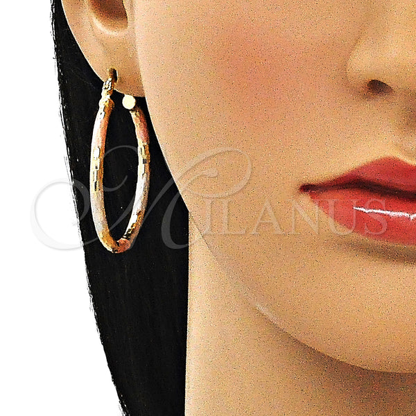 Gold Filled Hoop Earrings — Medium Hoop Diamond Cutting Tricolor 02. — alternate product view — SKU 143828 | Oro Laminado aretes de aro — Medium Hoop Diamond Cutting Tricolor 02. — SKU 143828