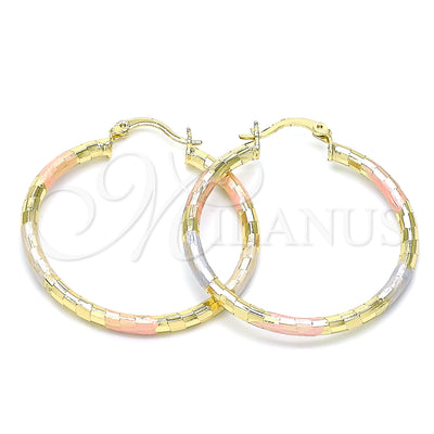 Gold Filled Hoop Earrings — Medium Hoop Diamond Cutting Tricolor 02. for wholesale, main product view