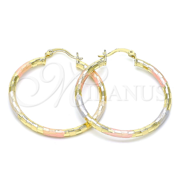 Gold Filled Hoop Earrings — Medium Hoop Diamond Cutting Tricolor 02. — main product view — SKU 143828 | Oro Laminado aretes de aro — Medium Hoop Diamond Cutting Tricolor 02. — SKU 143828