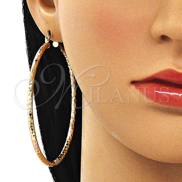 Gold Filled Hoop Earrings — Extra Large Hoop Diamond Cutting Tricolor 02. — alternate product view — SKU 143830 | Oro Laminado aretes de aro — Extra Large Hoop Diamond Cutting Tricolor 02. — SKU 143830