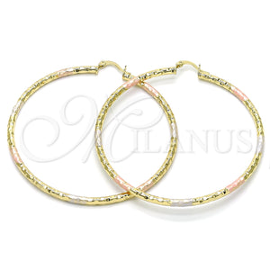 Gold Filled Hoop Earrings — Extra Large Hoop Diamond Cutting Tricolor 02. — main product view — SKU 143830 | Oro Laminado aretes de aro — Extra Large Hoop Diamond Cutting Tricolor 02. — SKU 143830