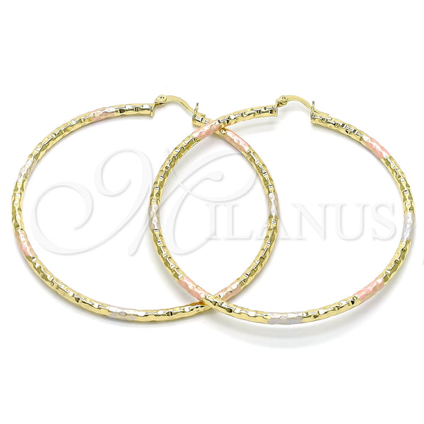Gold Filled Hoop Earrings — Extra Large Hoop Diamond Cutting Tricolor 02. — main product view — SKU 143830 | Oro Laminado aretes de aro — Extra Large Hoop Diamond Cutting Tricolor 02. — SKU 143830