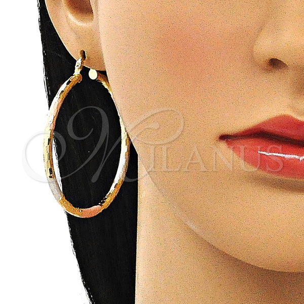 Gold Filled Hoop Earrings — Large Hoop Diamond Cutting Tricolor 02. — alternate product view — SKU 143831 | Oro Laminado aretes de aro — Large Hoop Diamond Cutting Tricolor 02. — SKU 143831