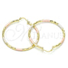 Oro Laminado Large Hoop, Gold Filled Style Diamond Cutting Finish, Tricolor, 02.213.0156.1.50