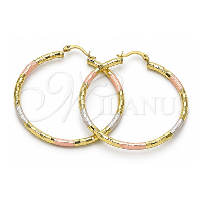 Oro Laminado Large Hoop, Gold Filled Style Diamond Cutting Finish, Tricolor, 02.213.0156.1.50