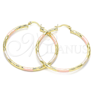 Gold Filled Hoop Earrings — Large Hoop Diamond Cutting Tricolor 02. — main product view — SKU 143831 | Oro Laminado aretes de aro — Large Hoop Diamond Cutting Tricolor 02. — SKU 143831