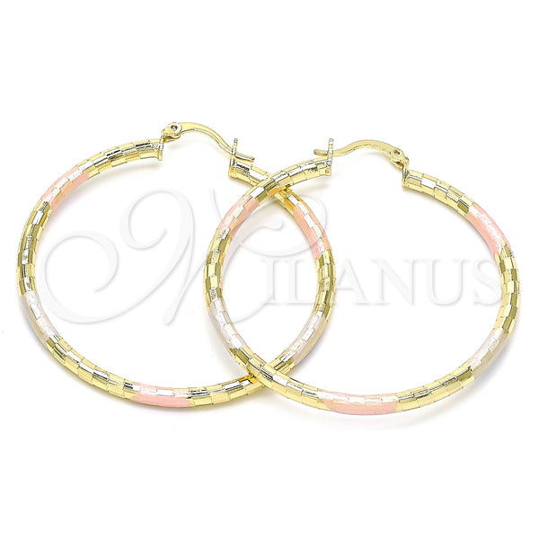 Gold Filled Hoop Earrings — Large Hoop Diamond Cutting Tricolor 02. — main product view — SKU 143831 | Oro Laminado aretes de aro — Large Hoop Diamond Cutting Tricolor 02. — SKU 143831