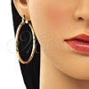 Oro Laminado Large Hoop, Gold Filled Style Hollow Design, Diamond Cutting Finish, Golden Finish, 02.213.0156.50