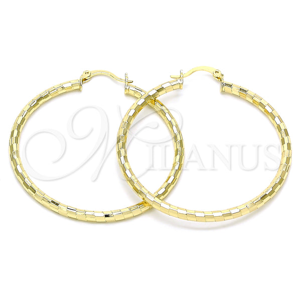 Gold Filled Hoop Earrings — Large Hoop Hollow Design Diamond Cutting 02. — main product view — SKU 143832 | Oro Laminado aretes de aro — Large Hoop Hollow diseño Diamond Cutting 02. — SKU 143832