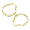 Oro Laminado Medium Hoop, Gold Filled Style Hollow Design, Diamond Cutting Finish, Tricolor, 02.213.0156.1.30