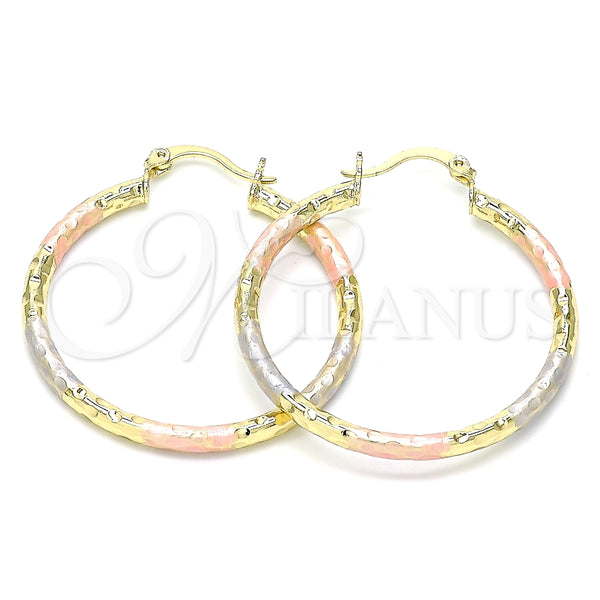 Oro Laminado Medium Hoop, Gold Filled Style Diamond Cutting Finish, Tricolor, 02.213.0150.1.40