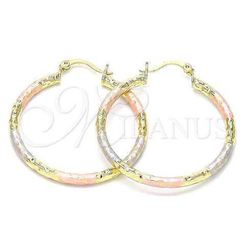 Oro Laminado Medium Hoop, Gold Filled Style Diamond Cutting Finish, Tricolor, 02.213.0150.1.40