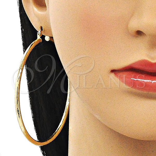 Gold Filled Hoop Earrings — Extra Large Hoop Hollow Design Diamond Cutting 02. — alternate product view — SKU 143837 | Oro Laminado aretes de aro — Extra Large Hoop Hollow diseño Diamond Cutting 02. — SKU 143837