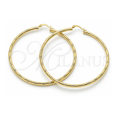 Oro Laminado Extra Large Hoop, Gold Filled Style Hollow Design, Diamond Cutting Finish, Golden Finish, 02.213.0152.70