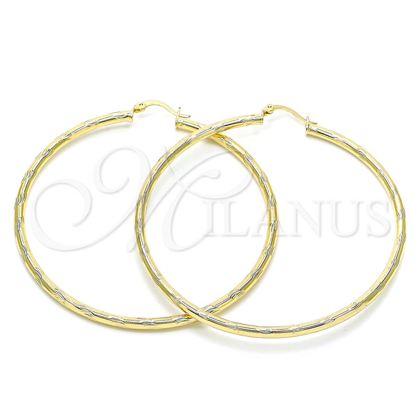 Gold Filled Hoop Earrings — Extra Large Hoop Hollow Design Diamond Cutting 02. — main product view — SKU 143837 | Oro Laminado aretes de aro — Extra Large Hoop Hollow diseño Diamond Cutting 02. — SKU 143837