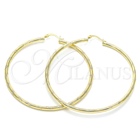Oro Laminado Extra Large Hoop, Gold Filled Style Hollow Design, Diamond Cutting Finish, Golden Finish, 02.213.0152.70