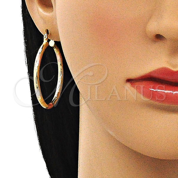 Gold Filled Hoop Earrings — Medium Hoop Diamond Cutting Tricolor 02. — alternate product view — SKU 143841 | Oro Laminado aretes de aro — Medium Hoop Diamond Cutting Tricolor 02. — SKU 143841