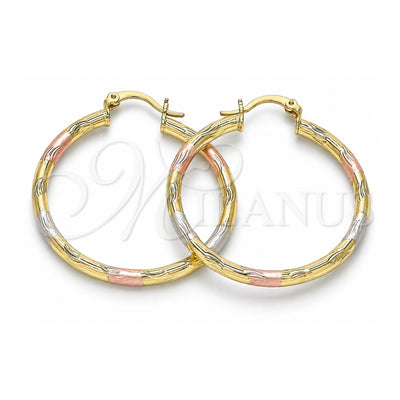 Oro Laminado Medium Hoop, Gold Filled Style Diamond Cutting Finish, Tricolor, 02.213.0152.1.40