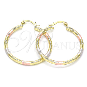 Gold Filled Hoop Earrings — Medium Hoop Diamond Cutting Tricolor 02. — main product view — SKU 143841 | Oro Laminado aretes de aro — Medium Hoop Diamond Cutting Tricolor 02. — SKU 143841