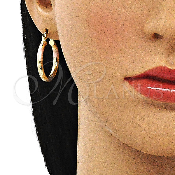 Gold Filled Hoop Earrings — Small Hoop Diamond Cutting Tricolor 02. — alternate product view — SKU 143842 | Oro Laminado aretes de aro — Small Hoop Diamond Cutting Tricolor 02. — SKU 143842