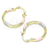Oro Laminado Small Hoop, Gold Filled Style Diamond Cutting Finish, Tricolor, 02.213.0152.1.25
