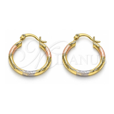 Oro Laminado Small Hoop, Gold Filled Style Diamond Cutting Finish, Tricolor, 02.213.0152.1.25