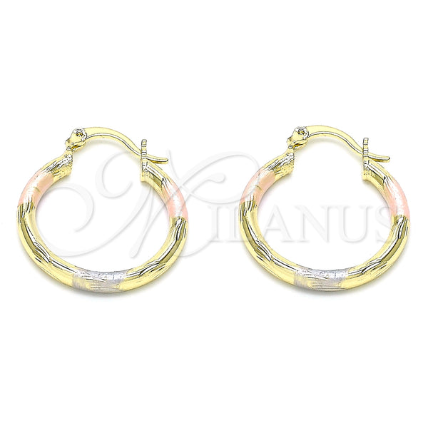 Gold Filled Hoop Earrings — Small Hoop Diamond Cutting Tricolor 02. — main product view — SKU 143842 | Oro Laminado aretes de aro — Small Hoop Diamond Cutting Tricolor 02. — SKU 143842