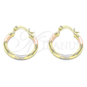 Gold Filled Hoop Earrings — Small Hoop Diamond Cutting Tricolor 02. — main product view — SKU 143842 | Oro Laminado aretes de aro — Small Hoop Diamond Cutting Tricolor 02. — SKU 143842