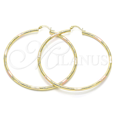 Oro Laminado aretes de aro — Extra Large Hoop Diamond Cutting Tricolor 02. por Mayoreo, vista principal del producto