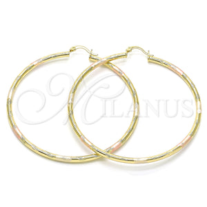 Gold Filled Hoop Earrings — Extra Large Hoop Diamond Cutting Tricolor 02. — main product view — SKU 143843 | Oro Laminado aretes de aro — Extra Large Hoop Diamond Cutting Tricolor 02. — SKU 143843