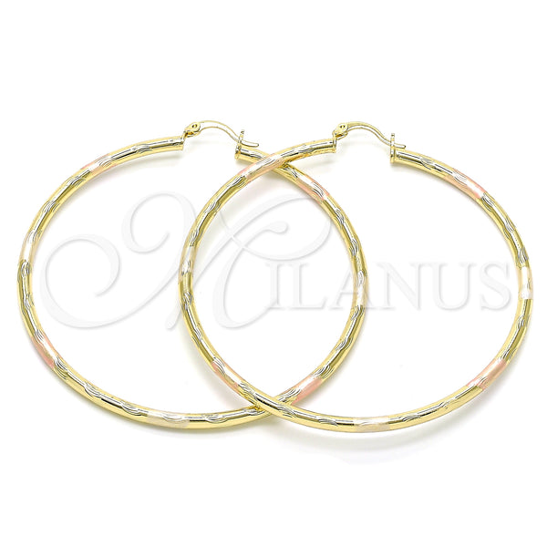 Gold Filled Hoop Earrings — Extra Large Hoop Diamond Cutting Tricolor 02. — main product view — SKU 143843 | Oro Laminado aretes de aro — Extra Large Hoop Diamond Cutting Tricolor 02. — SKU 143843