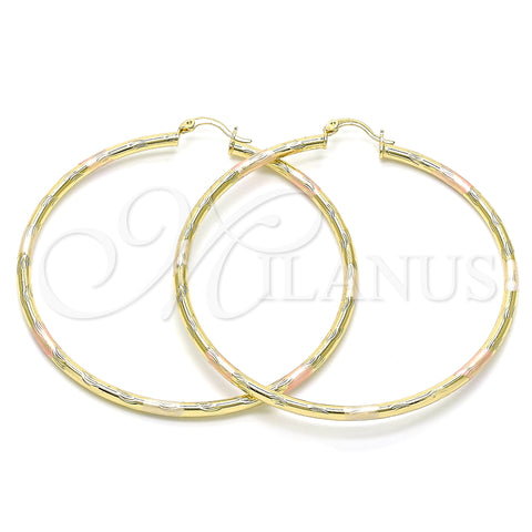 Oro Laminado Extra Large Hoop, Gold Filled Style Diamond Cutting Finish, Tricolor, 02.213.0152.1.70