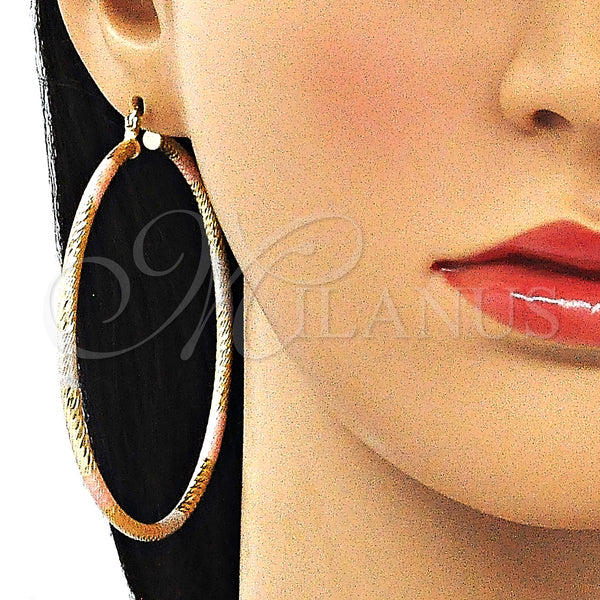 Gold Filled Hoop Earrings — Extra Large Hoop Diamond Cutting Tricolor 02. — alternate product view — SKU 143844 | Oro Laminado aretes de aro — Extra Large Hoop Diamond Cutting Tricolor 02. — SKU 143844