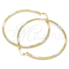 Oro Laminado Extra Large Hoop, Gold Filled Style Diamond Cutting Finish, Tricolor, 02.213.0247.70