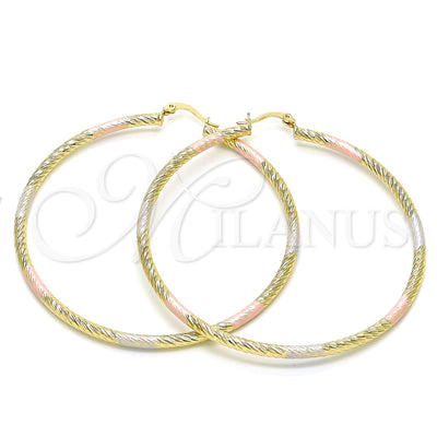 Oro Laminado aretes de aro — Extra Large Hoop Diamond Cutting Tricolor 02. por Mayoreo, vista principal del producto