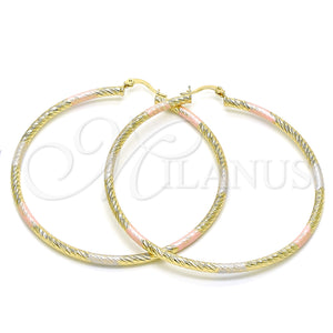 Gold Filled Hoop Earrings — Extra Large Hoop Diamond Cutting Tricolor 02. — main product view — SKU 143844 | Oro Laminado aretes de aro — Extra Large Hoop Diamond Cutting Tricolor 02. — SKU 143844
