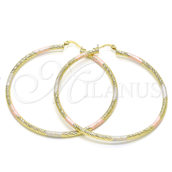 Gold Filled Hoop Earrings — Extra Large Hoop Diamond Cutting Tricolor 02. — main product view — SKU 143844 | Oro Laminado aretes de aro — Extra Large Hoop Diamond Cutting Tricolor 02. — SKU 143844