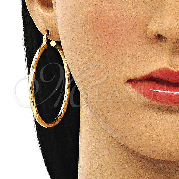 Gold Filled Hoop Earrings — Large Hoop Hollow Design Diamond Cutting 02. — alternate product view — SKU 143845 | Oro Laminado aretes de aro — Large Hoop Hollow diseño Diamond Cutting 02. — SKU 143845