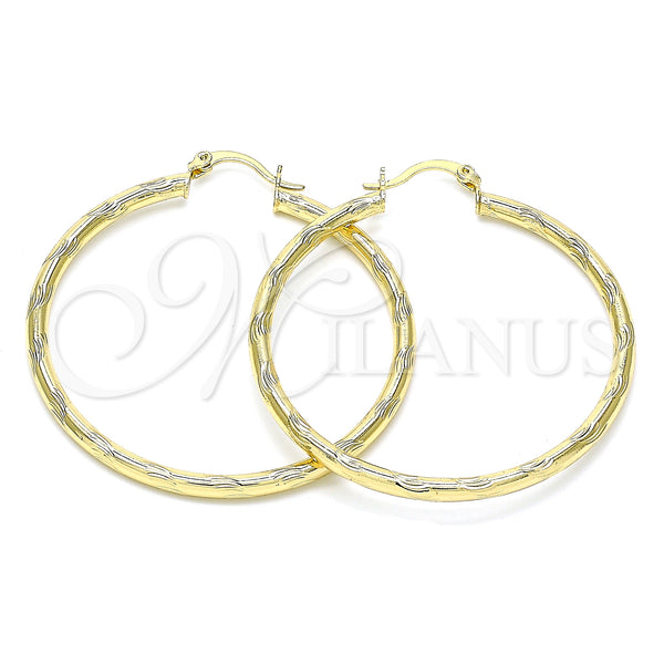 Gold Filled Hoop Earrings — Large Hoop Hollow Design Diamond Cutting 02. — main product view — SKU 143845 | Oro Laminado aretes de aro — Large Hoop Hollow diseño Diamond Cutting 02. — SKU 143845