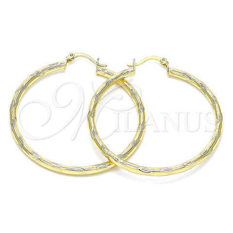 Oro Laminado Large Hoop, Gold Filled Style Hollow Design, Diamond Cutting Finish, Golden Finish, 02.213.0152.50