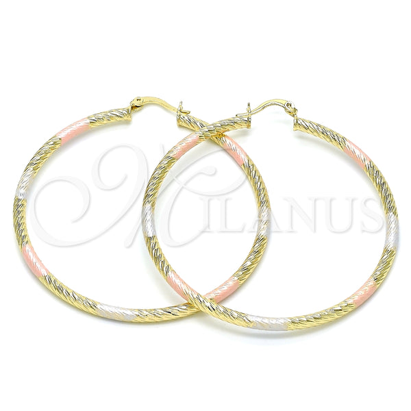 Oro Laminado Large Hoop, Gold Filled Style Diamond Cutting Finish, Tricolor, 02.213.0247.60
