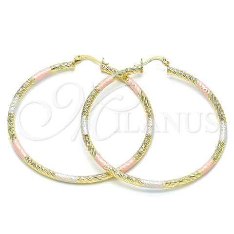 Oro Laminado Large Hoop, Gold Filled Style Diamond Cutting Finish, Tricolor, 02.213.0247.60