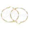 Oro Laminado Large Hoop, Gold Filled Style Hollow Design, Diamond Cutting Finish, Tricolor, 02.213.0247.60