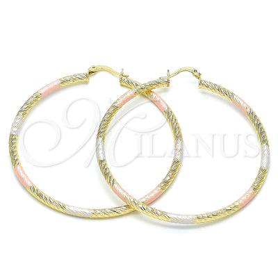 Gold Filled Hoop Earrings — Large Hoop Hollow Design Diamond Cutting Tricolor 02. for wholesale, main product view